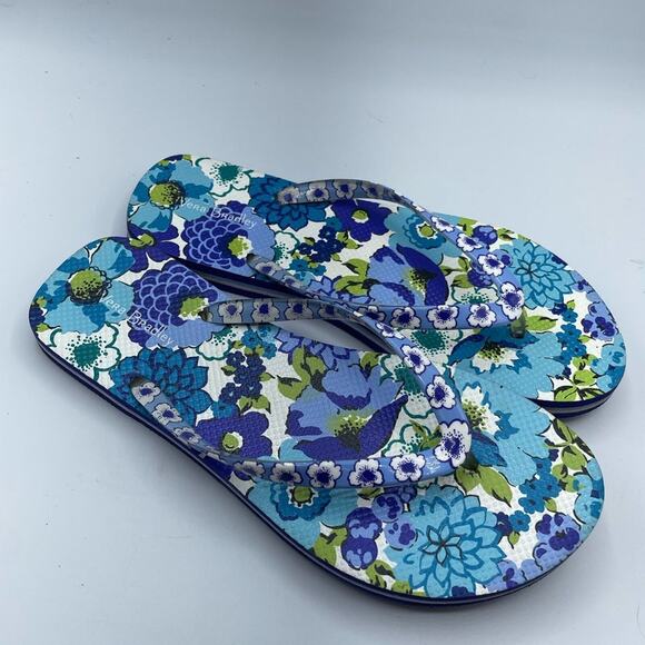 Vera Bradley Blue Floral Flip Flop Sandals Womens 7-8 Casual Summer Beachy - Picture 1 of 6